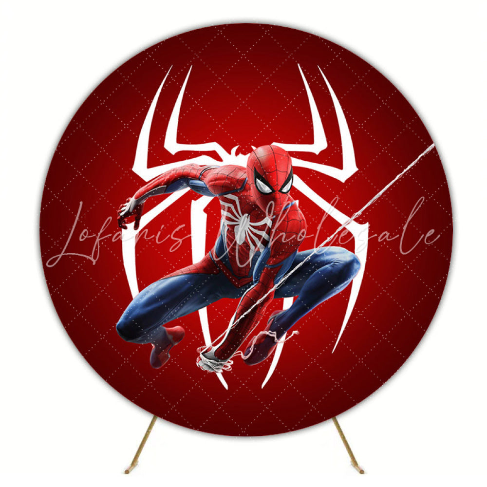 Red Marvel Spider Man Superhero Round Birthday Backdrop For Boys