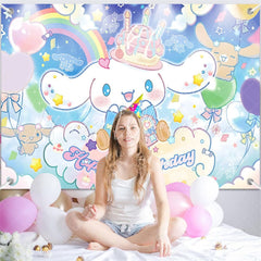 (7 Day Delivery) Sanrio Cinnamoroll Blue Cartoon Dog Happy Birthday Backdrop