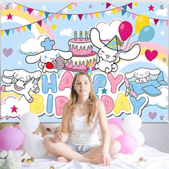 (7 Day Delivery) Sanrio Cinnamoroll Cartoon Dog Happy Birthday Backdrop For Kids