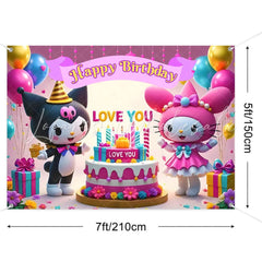 (7 Day Delivery) Sanrio Kuromi My Melody Love You Happy Birthday Backdrop