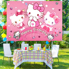 (7 Day Delivery) Sanrio Pink Hello Kitty Cat Happy Birthday Backdrop For Girls