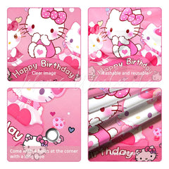 (7 Day Delivery) Sanrio Pink Hello Kitty Cat Happy Birthday Backdrop For Girls