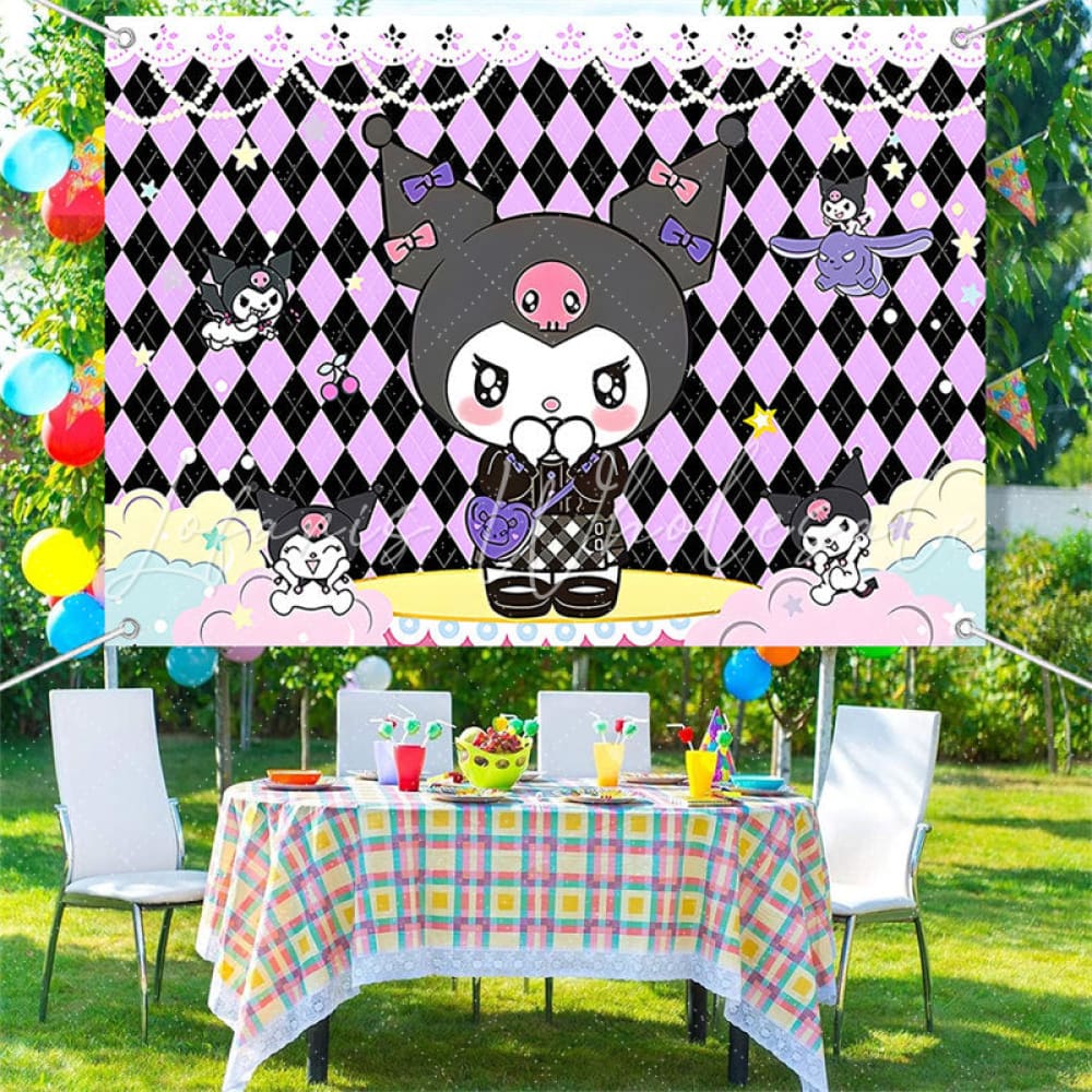 (7 Day Delivery) Sanrio Purple Kuromi Cartoon Rabbit Happy Birthday Backdrop