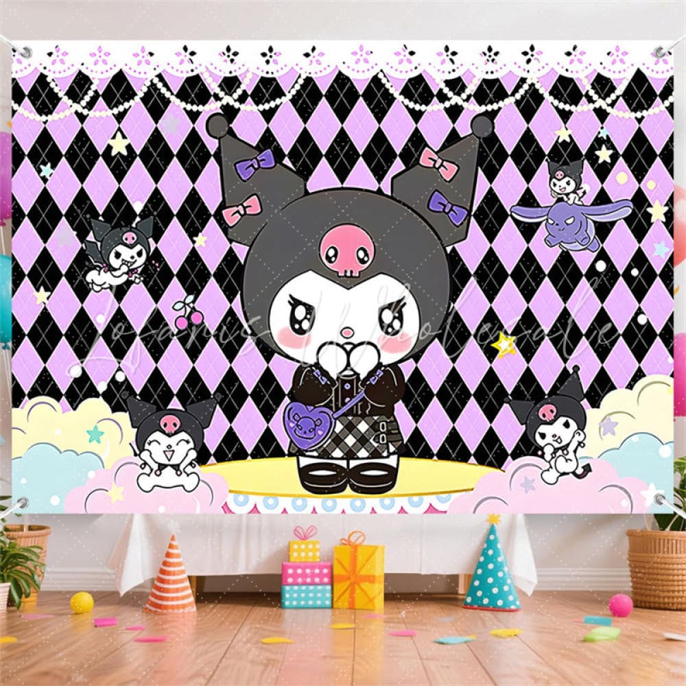 (7 Day Delivery) Sanrio Purple Kuromi Cartoon Rabbit Happy Birthday Backdrop