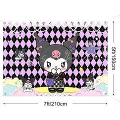 (7 Day Delivery) Sanrio Purple Kuromi Cartoon Rabbit Happy Birthday Backdrop