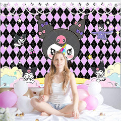 (7 Day Delivery) Sanrio Purple Kuromi Cartoon Rabbit Happy Birthday Backdrop