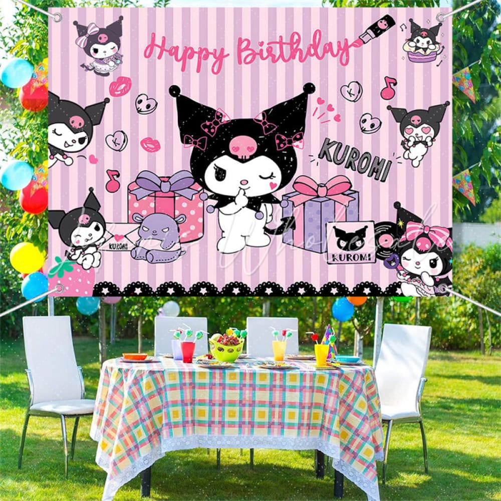 (7 Day Delivery) Sanrio Purple Kuromi Cartoon Stripe Happy Birthday Backdrop