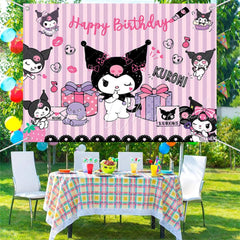 (7 Day Delivery) Sanrio Purple Kuromi Cartoon Stripe Happy Birthday Backdrop
