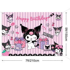 (7 Day Delivery) Sanrio Purple Kuromi Cartoon Stripe Happy Birthday Backdrop
