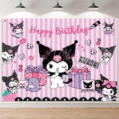 (7 Day Delivery) Sanrio Purple Kuromi Cartoon Stripe Happy Birthday Backdrop
