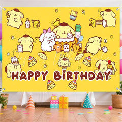 (7 Day Delivery) Yellow Sanrio Pom Pom Purin Happy Birthday Backdrop For Kids