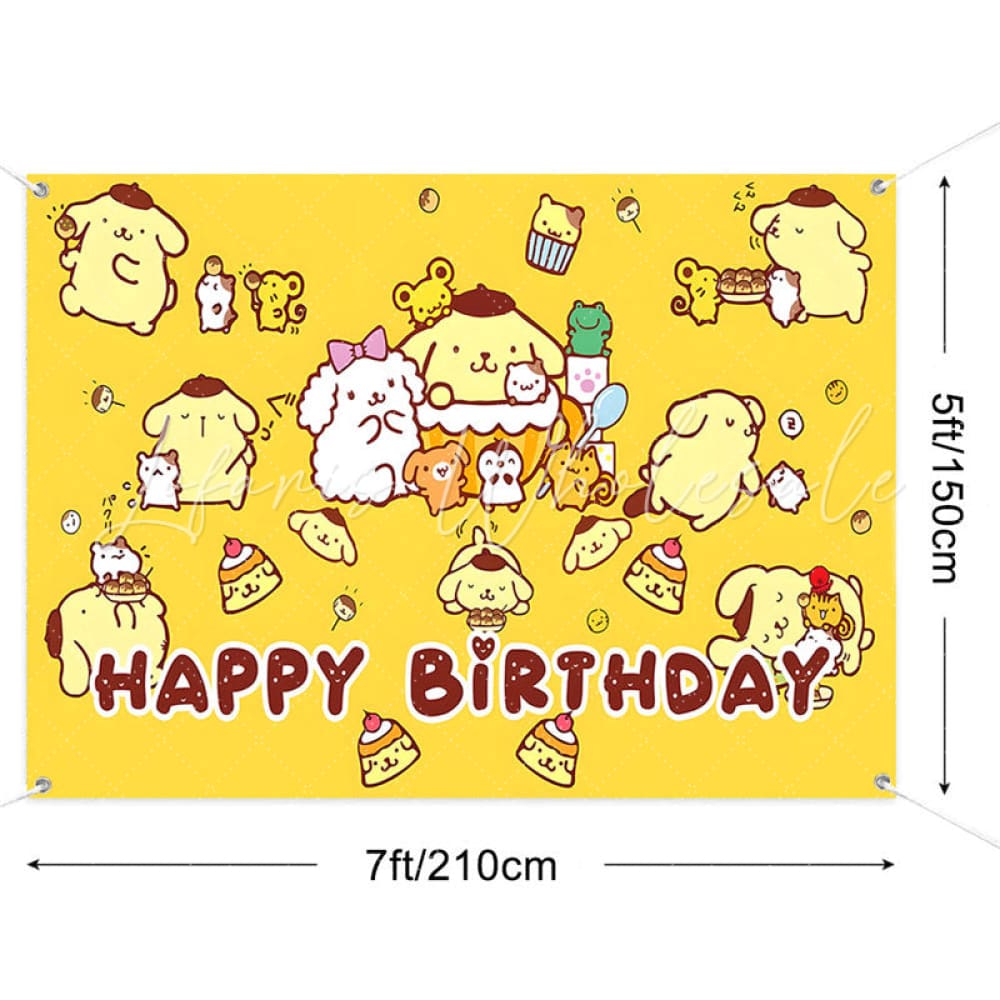 (7 Day Delivery) Yellow Sanrio Pom Pom Purin Happy Birthday Backdrop For Kids