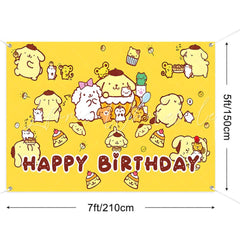(7 Day Delivery) Yellow Sanrio Pom Pom Purin Happy Birthday Backdrop For Kids
