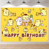 (7 Day Delivery) Yellow Sanrio Pom Pom Purin Happy Birthday Backdrop For Kids