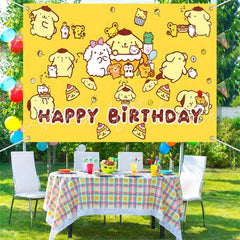 (7 Day Delivery) Yellow Sanrio Pom Pom Purin Happy Birthday Backdrop For Kids
