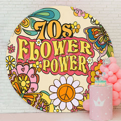 Lofaris 70S Flower Power Beige Round Birthday Party Backdrop