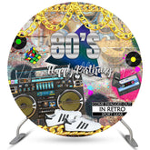 Lofaris 80S In Retro Sport Gear Round Happy Birthday Backdrop