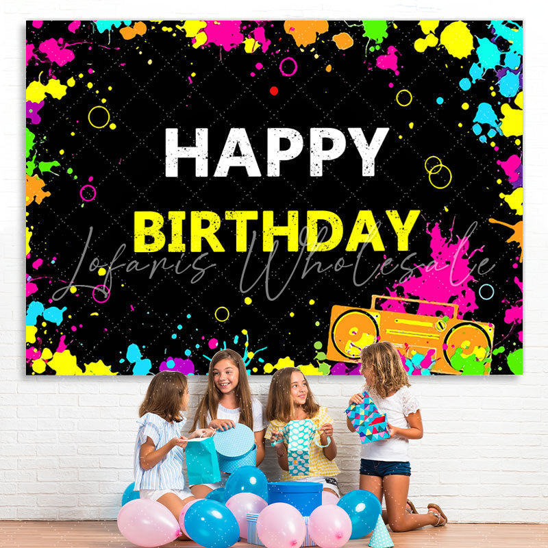 Lofaris 90S 80S Themed Graffiti Wall Happy Birthday Backdrop