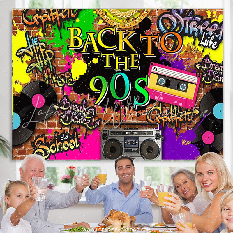 Lofaris 90S Hip Hop Graffiti Brick Retro Radio Fashion Birthday Backdrop