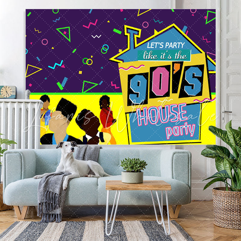 Lofaris 90¡¯S House Party And Abstract Lines Birthday Backdrop