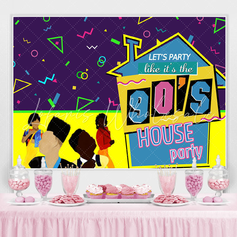 Lofaris 90¡¯S House Party And Abstract Lines Birthday Backdrop