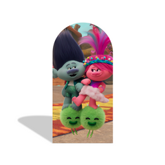 Trolls Theme Cartoon Arch Backdrop Wall Cloth Cover For Birthday Baby Shower Party