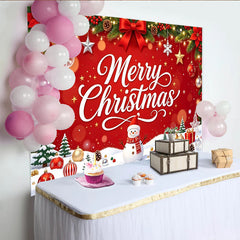 Lofaris Vibrant Red Merry Christmas Backdrop with Snowman and Pine Garland, Festive Holiday Party Background for Winter Photoshoot