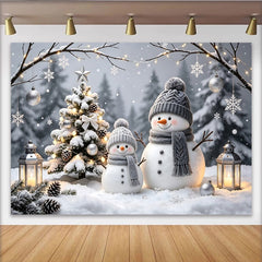 Lofaris Snowman Christmas Backdrop with Snowy Tree and Warm Lights, Winter Wonderland Photography Background for Holiday Party Decor