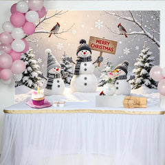 Lofaris Merry Christmas Snowman Winter Wonderland Backdrop with Snowy Pine Trees and Falling Snowflakes, Festive Holiday Photography Background