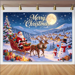 Lofaris Snowy Christmas Village Backdrop with Santa Claus, Reindeer and Snowmen, Winter Wonderland Background for Holiday Party Decor