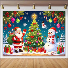 Lofaris Cartoon Santa Claus and Snowman Christmas Backdrop, Winter Wonderland Background for Holiday Party Decoration and Photoshoot