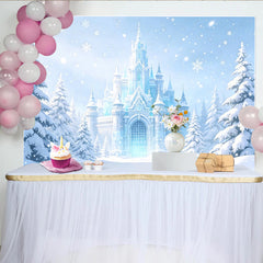 Lofaris Icy Blue Winter Castle Photography Backdrop with Snowflakes, Enchanting Studio Background for Fairy Tale Photoshoot