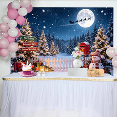 Lofaris Snowy Christmas Forest Backdrop with Santa Sleigh and Reindeer, Winter Wonderland Photo Background for Holiday Party Decor