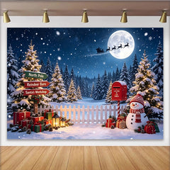 Lofaris Snowy Christmas Forest Backdrop with Santa Sleigh and Reindeer, Winter Wonderland Photo Background for Holiday Party Decor