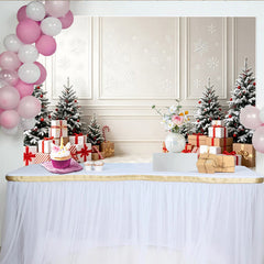 Lofaris White Christmas Tree Backdrop with Snowflakes and Gift Boxes, Festive Winter Holiday Background for Studio Photography