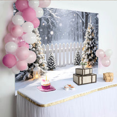 Lofaris Snowy Christmas Winter Wonderland Backdrop with Decorated Trees, Elegant Holiday Photo Background for Festive Party Decor