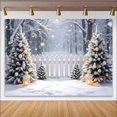 Lofaris Snowy Christmas Winter Wonderland Backdrop with Decorated Trees, Elegant Holiday Photo Background for Festive Party Decor
