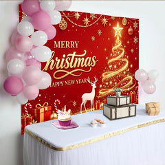 Lofaris Red Golden Merry Christmas and Happy New Year Backdrop, Festive Glitter Background for Winter Holiday Party Decor