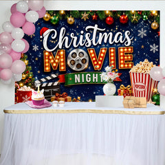 Lofaris Festive Christmas Movie Night Backdrop with Ornaments and Popcorn, Cozy Holiday Party Background for Family Photos and Decor