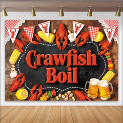 Lofaris Rustic Crawfish Boil Backdrop with Red Bunting and Corn, Festive Seafood Party Decor for Summer Outdoor Gathering
