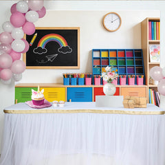 Lofaris Colorful Classroom Photography Backdrop with Rainbow and Lockers, Educational School Decor for Student Photoshoot