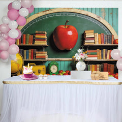 Lofaris Green Chalkboard Back to School Photography Backdrop with Books and Red Apple, Vintage Classroom Background for Studio Photoshoot