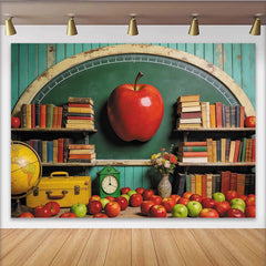 Lofaris Green Chalkboard Back to School Photography Backdrop with Books and Red Apple, Vintage Classroom Background for Studio Photoshoot