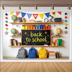 Lofaris Back to School Blackboard Backdrop with Books and Pencils, Colorful Classroom Shelf Background for Student Photography