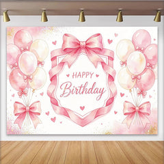 Lofaris Pink Watercolor Happy Birthday Backdrop with Balloons and Hearts, Elegant Party Background for Girls Photoshoot