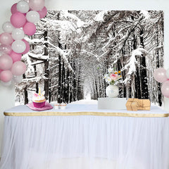 Lofaris Snowy Winter Forest Photography Backdrop with White Trees and a Path, Natural Landscape Background for Studio Photoshoot