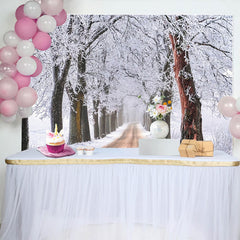 Lofaris Snow Covered Winter Forest Road Photography Backdrop with Frosty Trees, Snowy Landscape Background for Studio Portrait