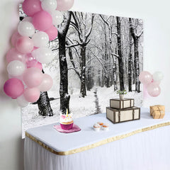 Lofaris Snowy Winter Forest Path Photography Backdrop with Bare Trees and White Snow, Scenic Nature Background for Studio Portrait