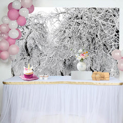 Lofaris Snowy Winter Photography Backdrop with Frosty Trees and White Landscape, Serene Studio Background for Portrait Photoshoot