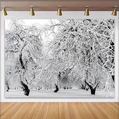 Lofaris Snowy Winter Photography Backdrop with Frosty Trees and White Landscape, Serene Studio Background for Portrait Photoshoot